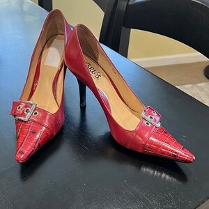 Carlos by Carlos Santana Red Embossed Heels with Silver Buckle